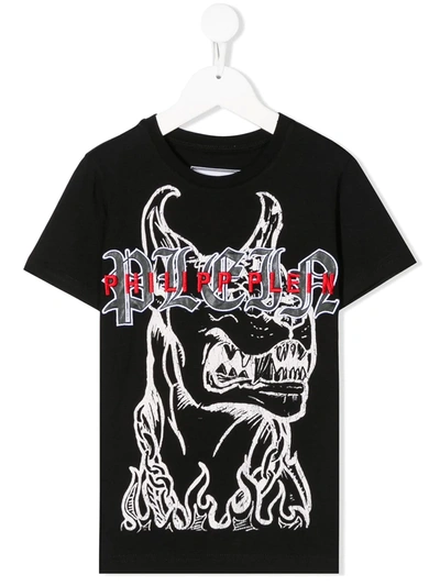 Philipp Plein Kids' Gothic Plein Printed T-shirt In Black