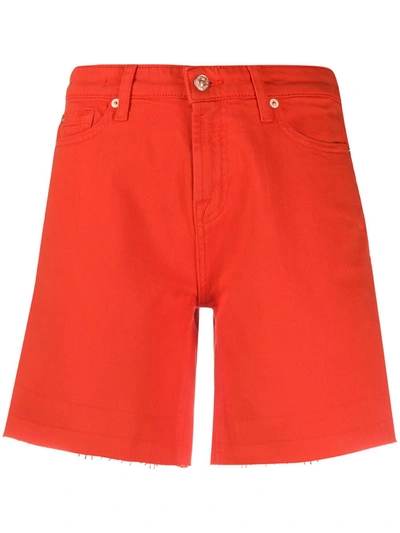 7 For All Mankind Denim Boy Shorts In Red