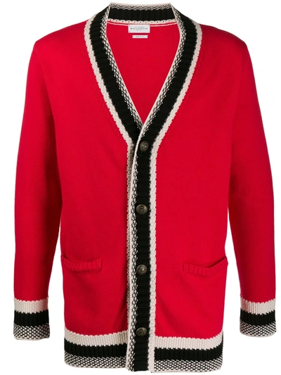 Ballantyne Engraved-button Colour-block Cardigan In Red