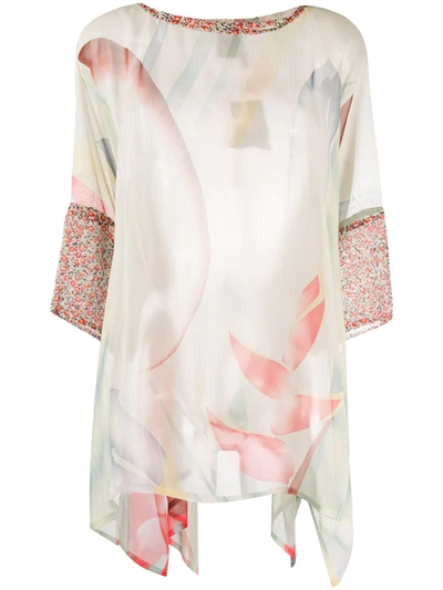 Etro Floral Print Silk Tunic Top In Neutrals