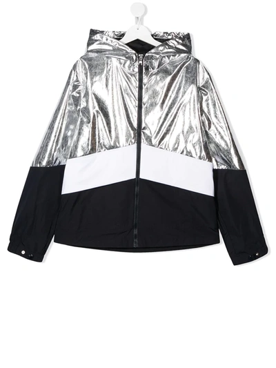 Moncler Teen Contrast Zipped Jacket In Silver