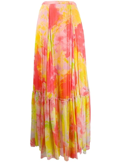 Pinko Abstract Pleated Long Skirt In Orange