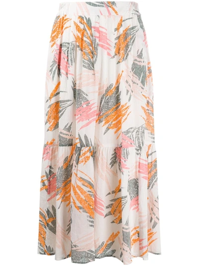Closed Abstract Print Gathered Skirt In White