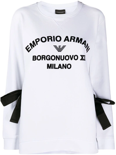 Emporio Armani Logo Print Side Tie Sweatshirt In White