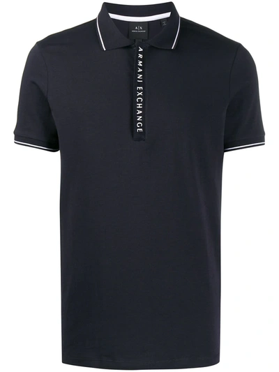 Armani Exchange Placket Detail Polo In Black In Navy