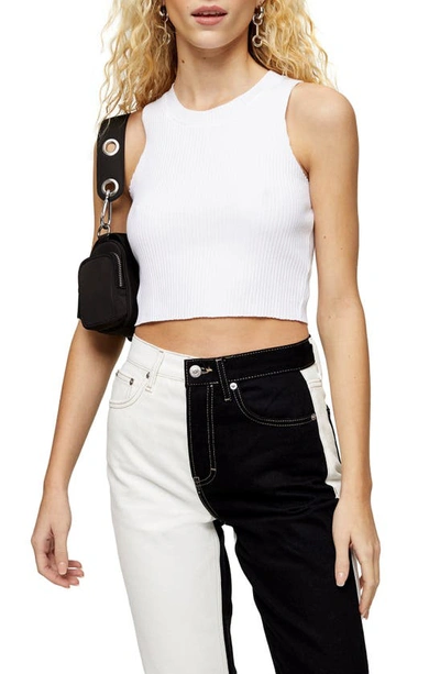 Topshop Wide Rib Racerback Cotton Blend Crop Tank Top In White