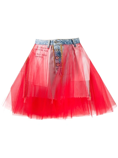 Ben Taverniti Unravel Project Tulle Insert Denim Skirt In Red
