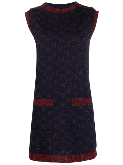 Gucci Monogram Pattern Sleeveless Jumper Dress In Blue
