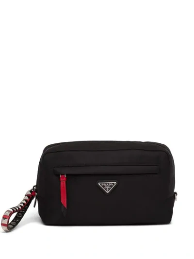 Prada Triangular Logo Travel Bag In Black