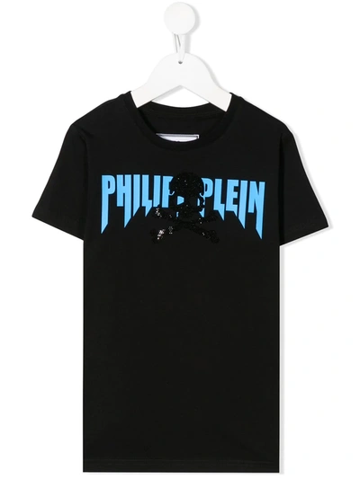 Philipp Plein Kids' Rhinestone Skull T-shirt In Black