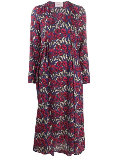 La Doublej Poppy Print Shift Dress In Blue