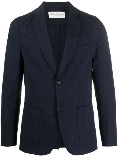 Officine Generale Fitted Single Breasted Blazer In Blue