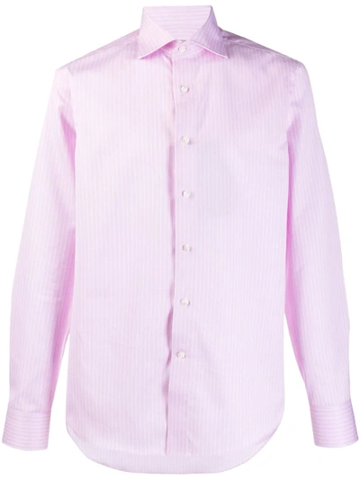 Canali Striped Long-sleeve Shirt In Pink