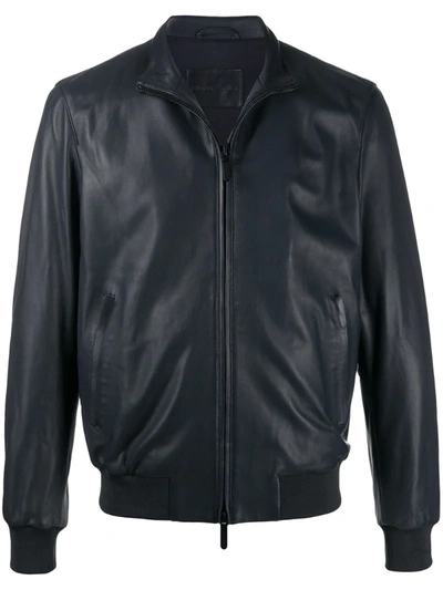 Emporio Armani Zipped-up Bomber Jacket In Blue