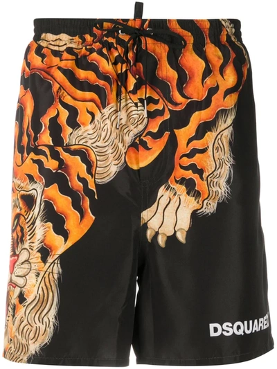 Dsquared2 Tiger Print Swim Shorts In Black