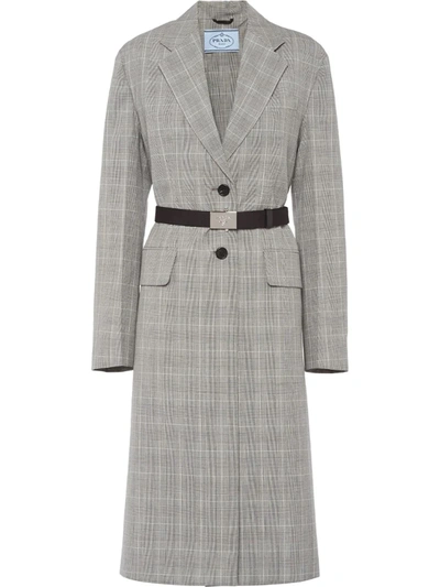 Prada Prince Of Wales Knee-length Coat In Grey