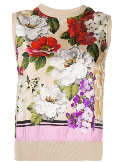 Dolce & Gabbana Floral Print T-shirt In Neutrals