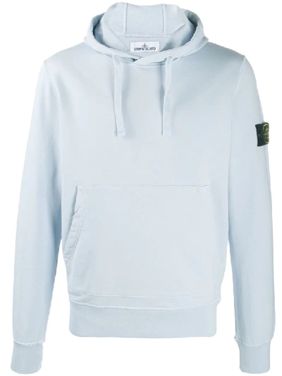 Stone Island Plain Long Sleeved Hoodie In Sky Blue