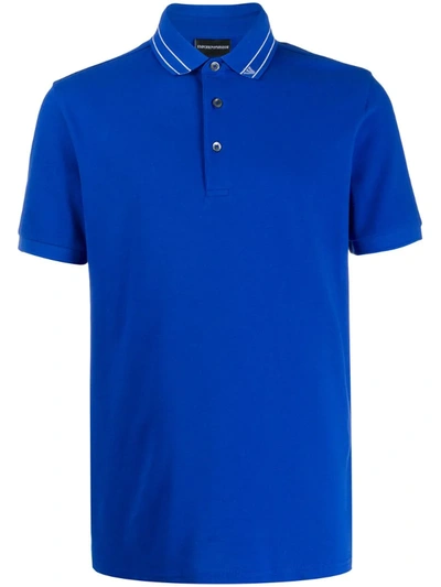 Emporio Armani Logo Collar Polo Shirt In Blue