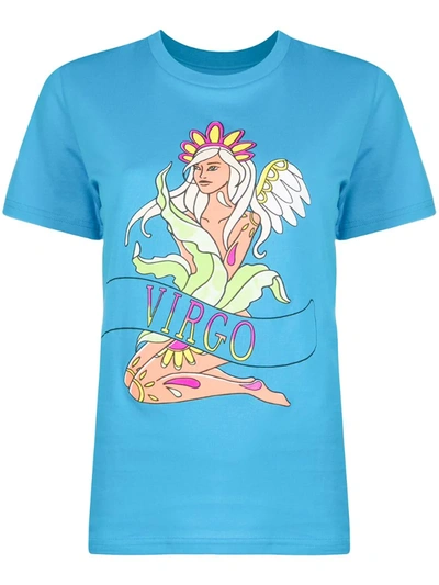 Alberta Ferretti Love Me Starlight Virgo Printed Organic Cotton-jersey T-shirt In Light Blue