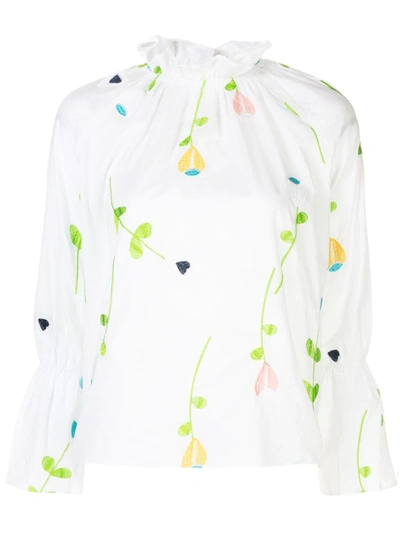 Cynthia Rowley Aurelia Embroidered Blouse In White