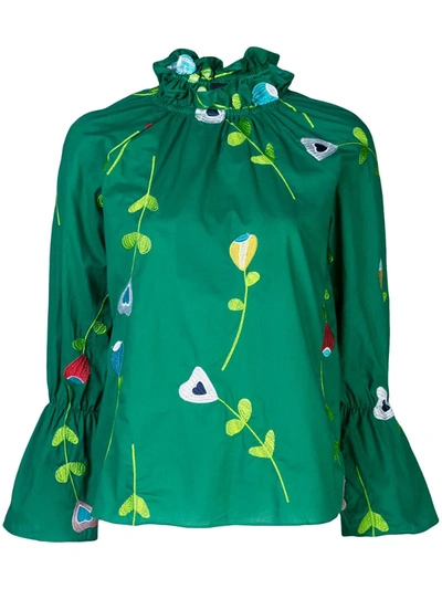 Cynthia Rowley Aurelia Embroidered Blouse In Green