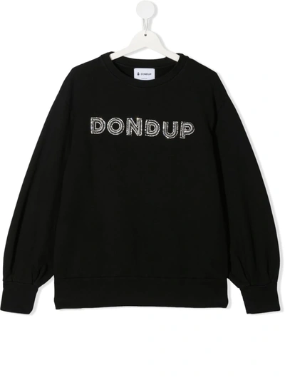 Dondup Kids' Black Crop Sweatshirt With Rhinestone