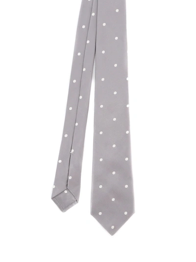 Kiton Polka Dot Patterned Silk Grey Tie In Light Grey