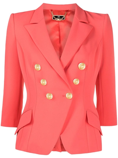 Elisabetta Franchi Double-breasted Crop Jacket In Coral Color In Dark Pink