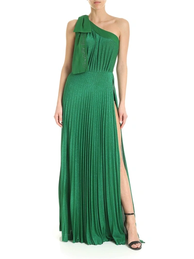 Elisabetta Franchi Maxi Bow One-shoulder Dress In Emerald Green