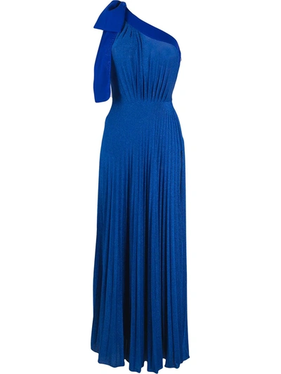 Elisabetta Franchi Maxi Bow One-shoulder Dress In Cobalt Blue