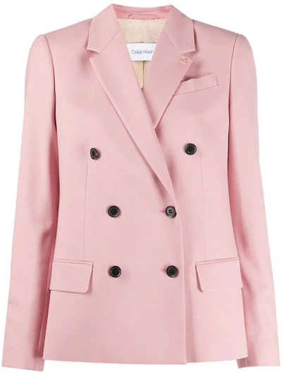 Calvin Klein Double-breasted Twill Jacket In Pink
