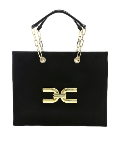 Elisabetta Franchi Golden Logo Shoulder Bag In Black