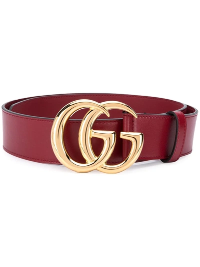 Gucci Double-g Buckle Leather Belt In Red