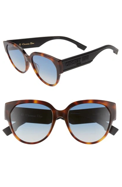 Dior Id2s 55mm Cat Eye Sunglasses In Dark Havana/ Black Blue