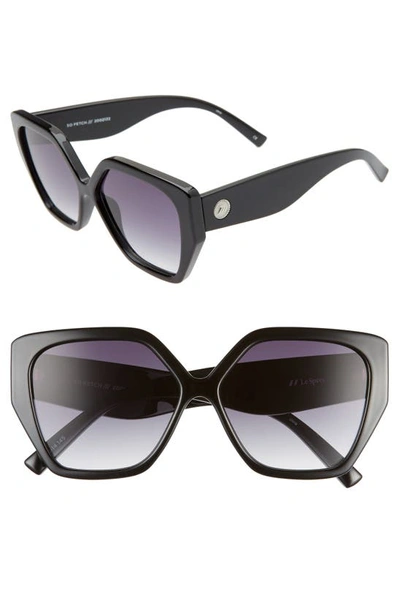 Le Specs So Fetch 58mm Gradient Square Cat Eye Sunglasses In Black/ Smoke