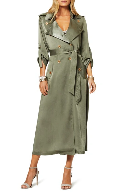Ramy Brook Aston Satin Trench Coat In Sage