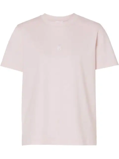 Burberry Dovey Tb Monogram Embroidered Cotton T-shirt In Alabaster Pink