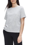 Eileen Fisher Stripe Organic Cotton Crewneck T-shirt In White/ Black