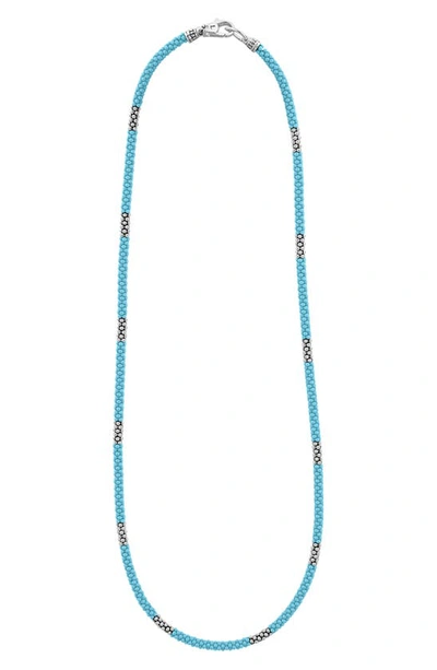 Lagos Blue Caviar Ceramic Rope Necklace In Silver/ Blue