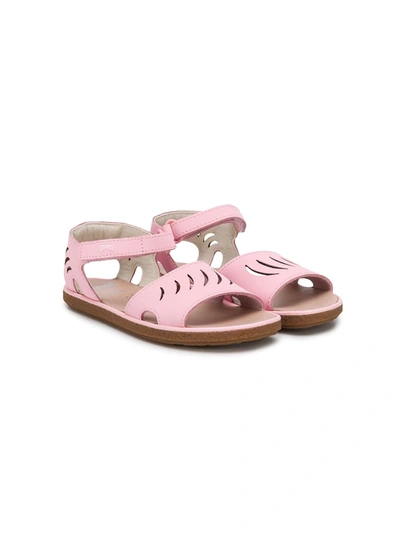 Camper Kids' Pink Mikosand Cut Out Detail Velcro Strap Sandals