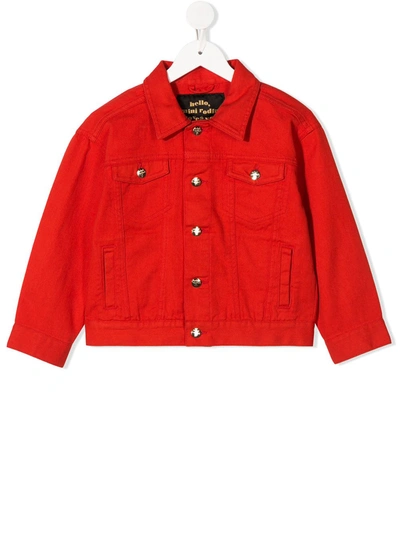 Mini Rodini Teddy Bear Denim Jacket In Red