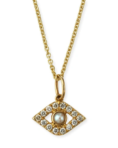 Sydney Evan 14k Diamond Evil Eye And Pearl Necklace In Yellow Gold