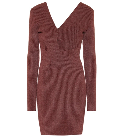 Bottega Veneta Cutout Ribbed Silk-blend Chenille Mini Dress In Brown