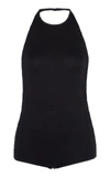 Bottega Veneta Women's Crinkled Stretch-jersey Halterneck Bodysuit In Black,white