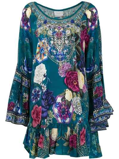 Camilla Lunar Gazing-print Ruffled Silk-crepe Dress