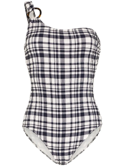 Solid & Striped Juliana One-shoulder Gingham-print Swimsuit In White