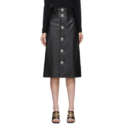 Balenciaga Button-front Grained-leather Midi Skirt In Black