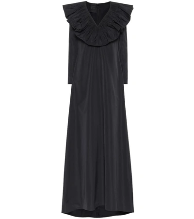 Valentino Ruffle-neck Cotton-blend Faille Gown In Black