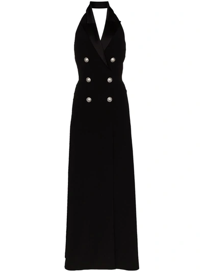 Balmain Halterneck Tuxedo Maxi Dress In Black